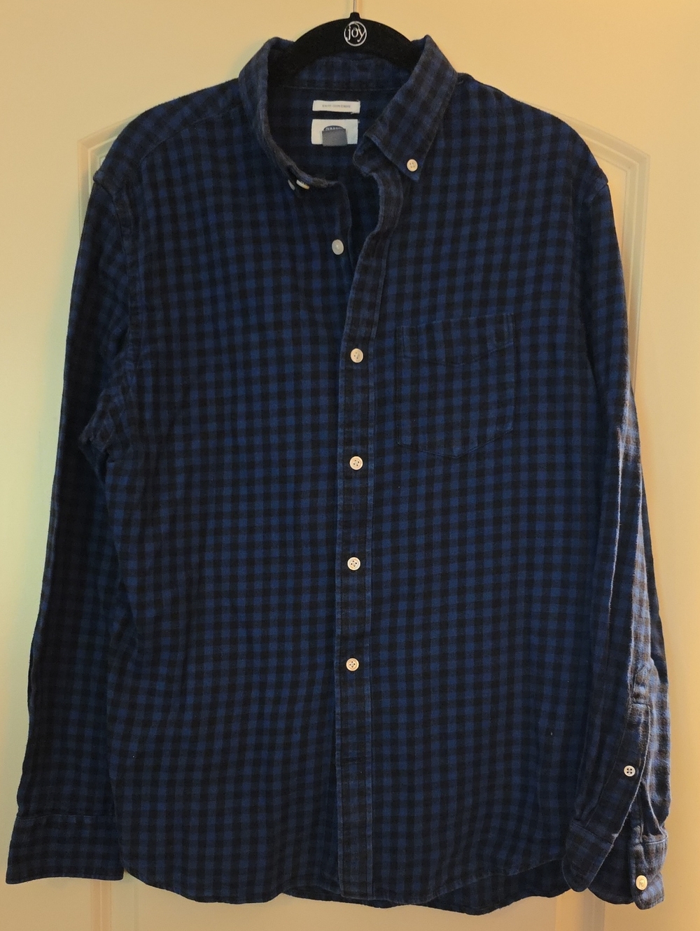 Old Navy Men's Navy and Black Check Button-Down Shirt